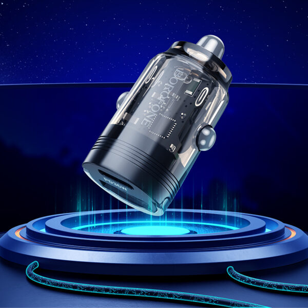 Borofone Car charger BZ29A Talented - USB + Type C - QC 3.0 PD 36W 3A transparent-purple