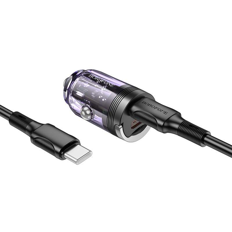 foto_add-272875 Borofone Car charger BZ29B Outstanding - 2xType C - PD 36W 3A with Type C to Lightning cable transparent-purple