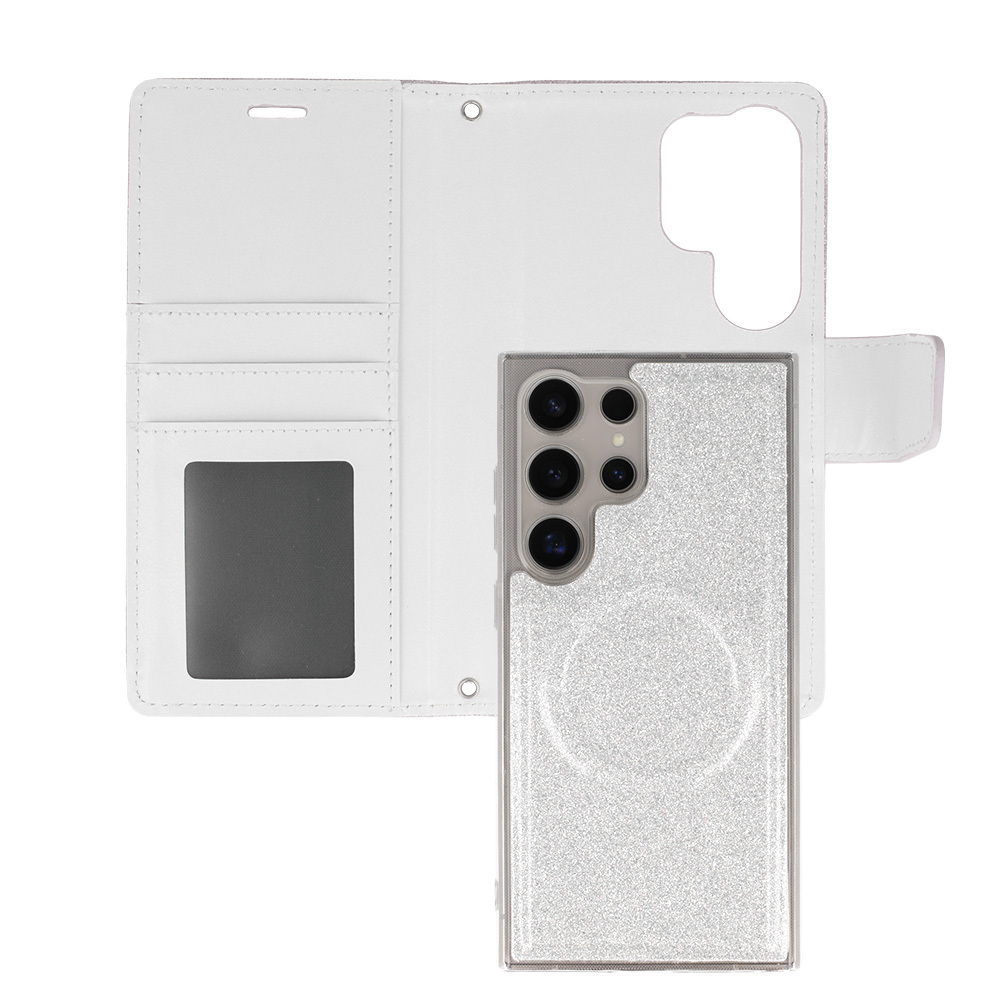 Glitter Magsafe Book Case for Samsung Galaxy S22 silver