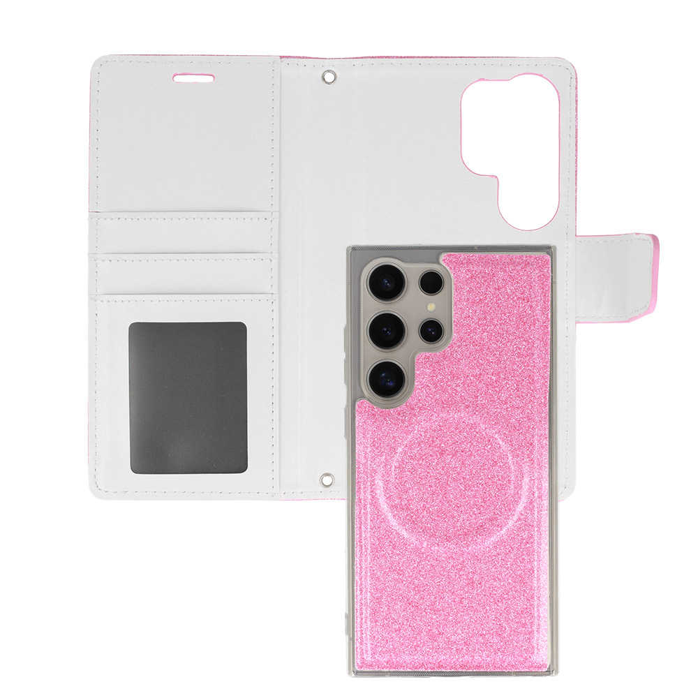 Glitter Magsafe Book Case for Samsung Galaxy S22 Ultra pink