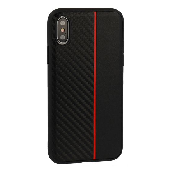 MOTO CARBON Case for Samsung Galaxy A6 Plus 2018 Black with red stripe