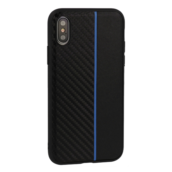 MOTO CARBON Case for Samsung Galaxy A6 Plus 2018 Black with blue stripe