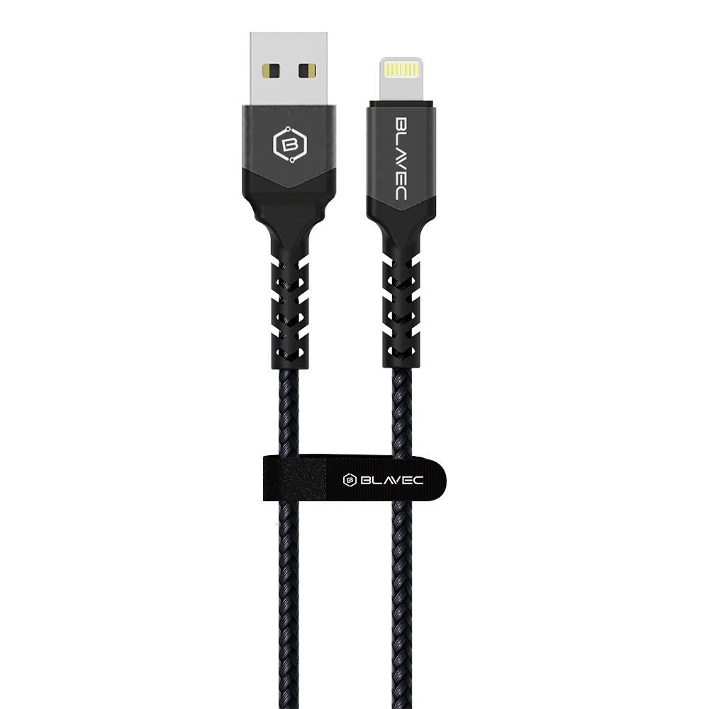 Blavec Cable Raptor braided - USB to Lightning - 2,4A 1 metre Apple CarPlay (CRA-UL24BG10) black-grey