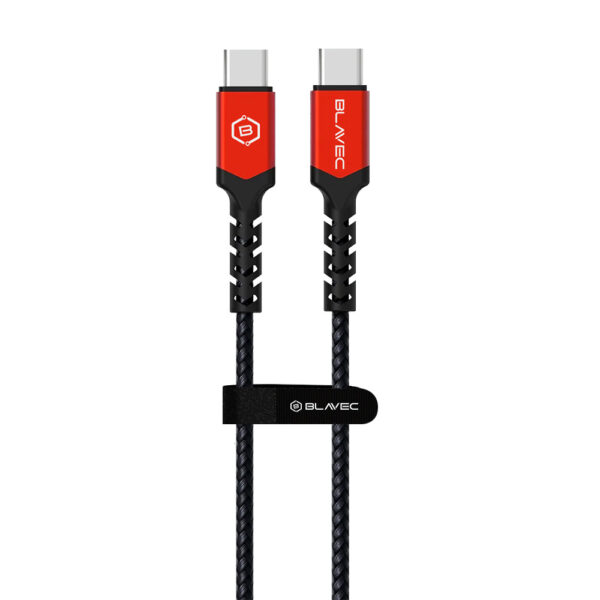 Blavec Cable Raptor braided - Type C to Type C - PD 100W 5A 2 metres Apple CarPlay/Android Auto (CRA-CC5BR20) black-red