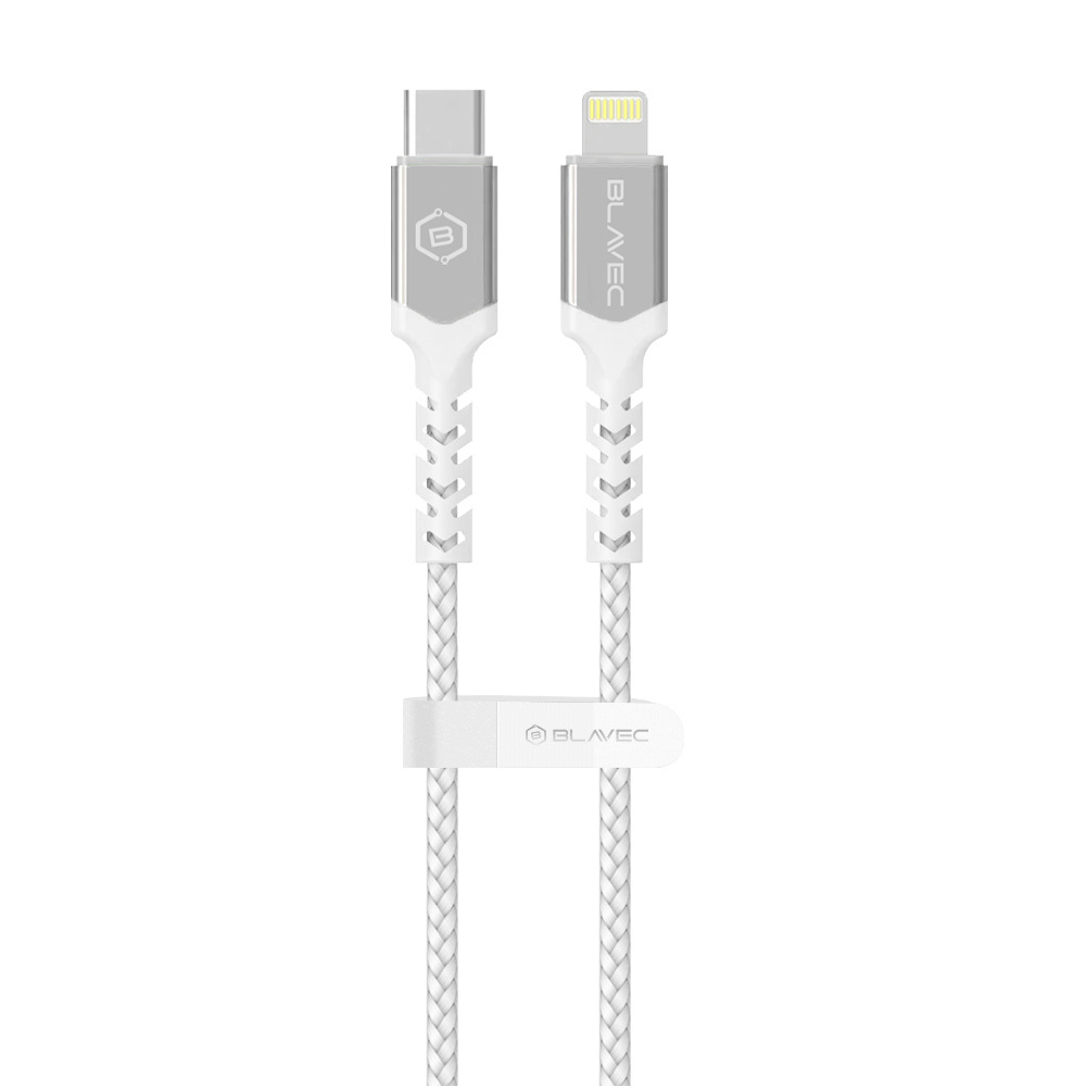 Blavec Cable Raptor braided - Type C to Lightning - PD 20W 2,4A 2 metres Apple CarPlay (CRA-CL24WS20) white-silver