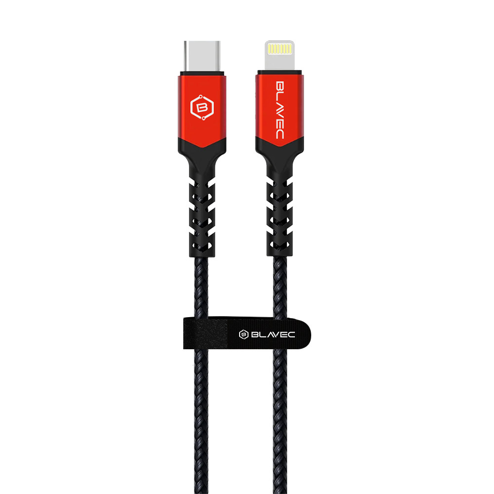 Blavec Cable Raptor braided - Type C to Lightning - PD 20W 2,4A 3 metres Apple CarPlay (CRA-CL24BR30) black-red