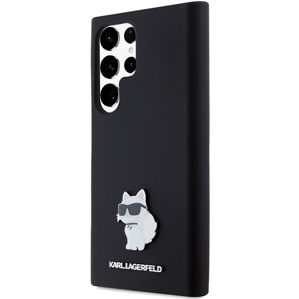 Original Pouch KARL LAGERFELD  hardcase Silicone Choupette Metal Pin KLHCS24LSMHCNPK for Samsung Galaxy S24 Ultra black