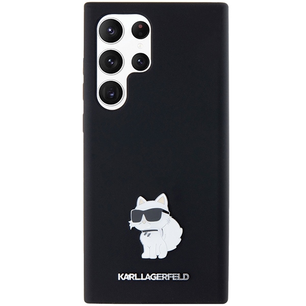 Original Pouch KARL LAGERFELD  hardcase Silicone Choupette Metal Pin KLHCS24LSMHCNPK for Samsung Galaxy S24 Ultra black