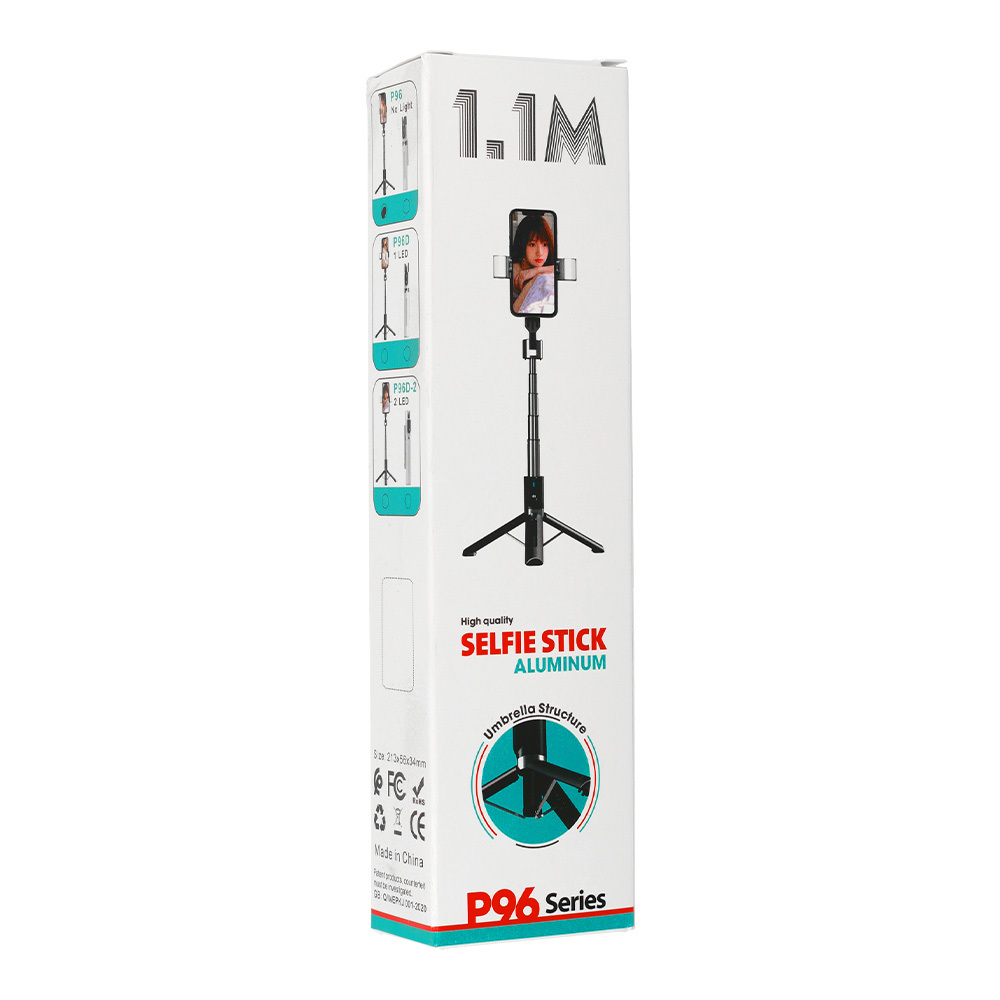 Selfie Stick - with detachable bluetooth remote control and tripod - P96 BLACK