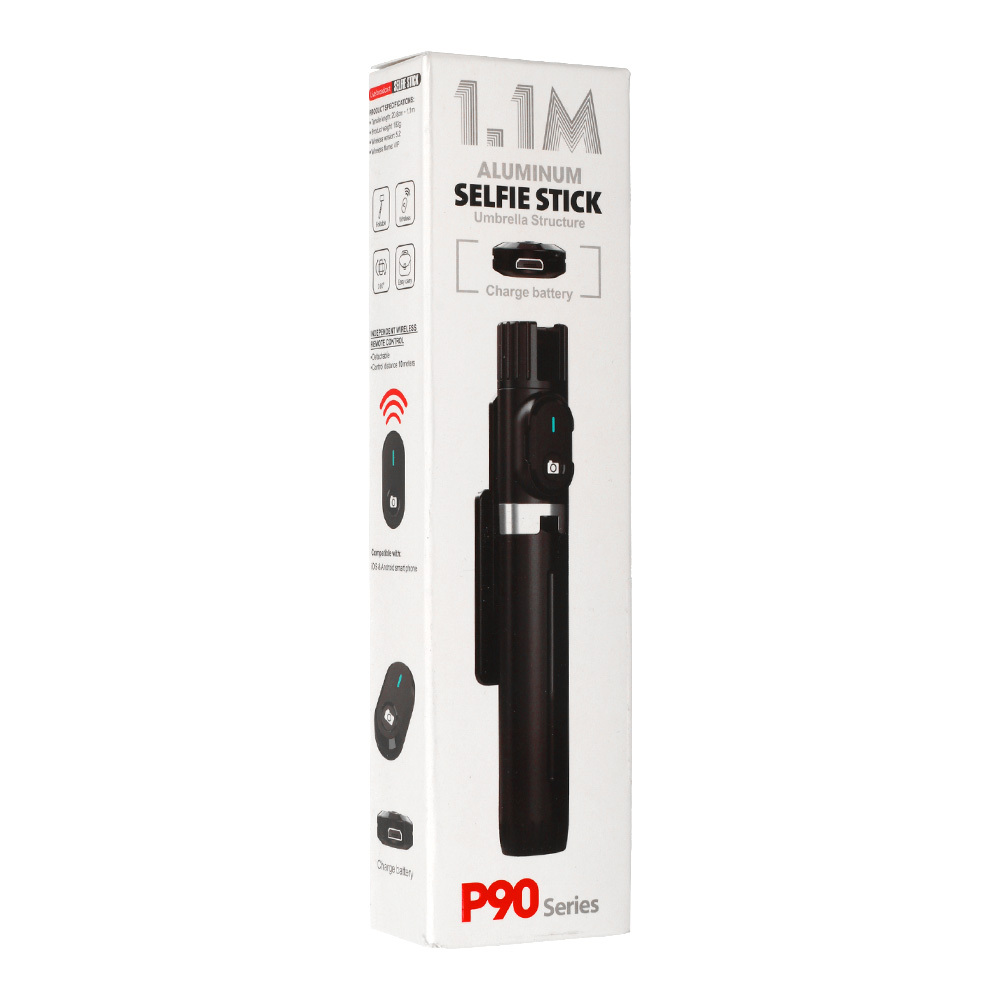 Selfie Stick - with detachable bluetooth remote control and tripod - P90 BLACK