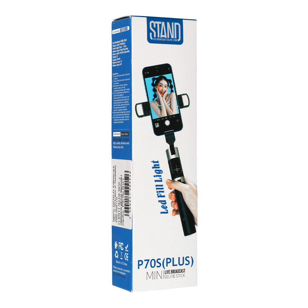 Selfie Stick MINI - with detachable bluetooth remote control and tripod - P70S Plus WHITE