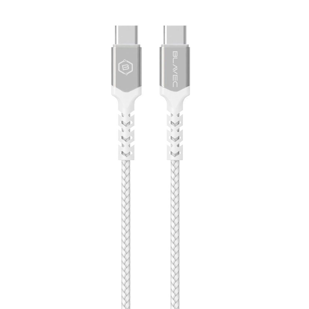 Blavec Cable Raptor braided - Type C to Type C - PD 60W 3A 0,5 metres Apple CarPlay/Android Auto (CRA-CC3WS05) white-silver