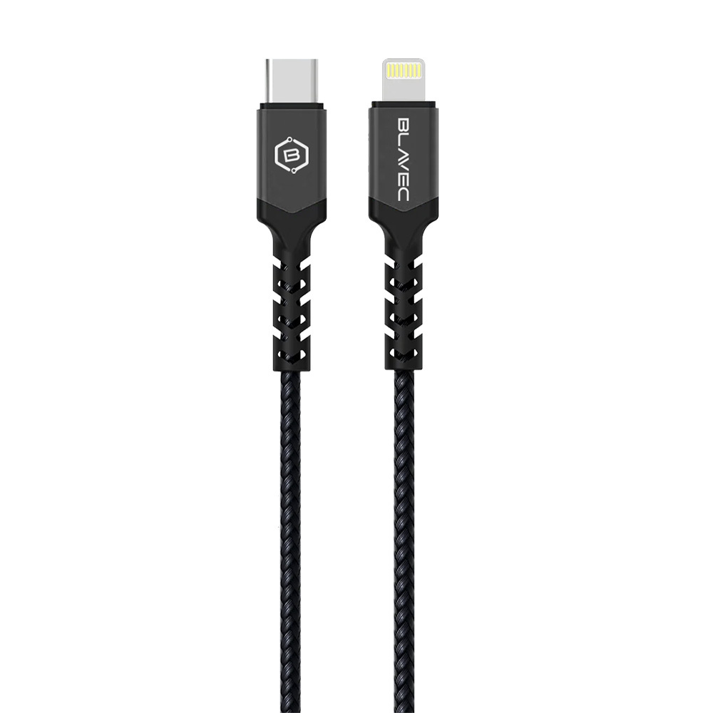 Blavec Cable Raptor braided - Type C to Lightning - PD 20W 2,4A 0,25 metres Apple CarPlay (CRA-CL24BG025) black-grey
