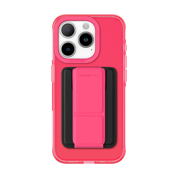 Amazing Thing Titan Pro Neon Mag Wallet Case 10FT IP156.7PTWPN for Iphone 15 Pro Max pink with stand