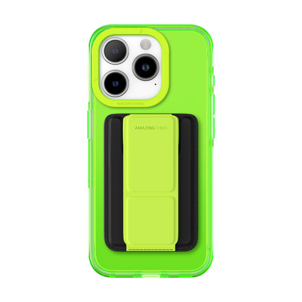 Amazing Thing Titan Pro Neon Mag Wallet Case 10FT IP156.1PTWGN for Iphone 15 Pro green with stand