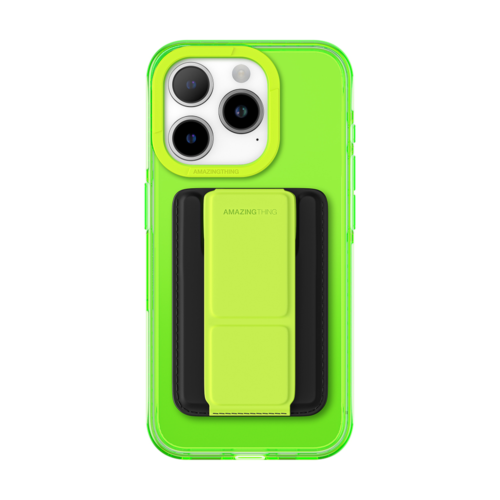 Amazing Thing Titan Pro Neon Mag Wallet Case 10FT IP156.7PTWGN for Iphone 15 Pro Max green with stand