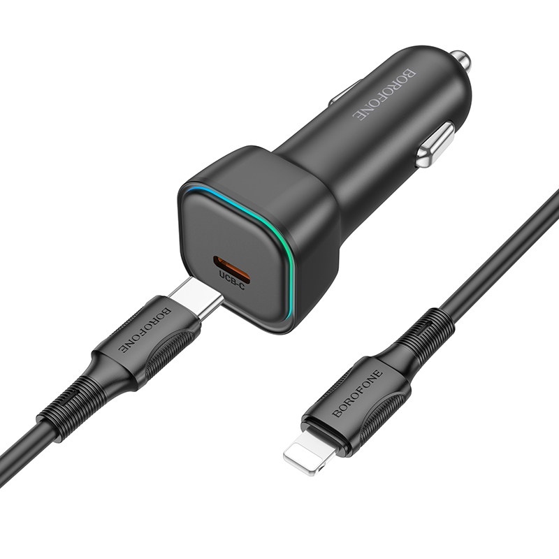 Borofone Car charger BZ28 Trophie - Type C - PD 30W 3A with Type C to Lightning cable black