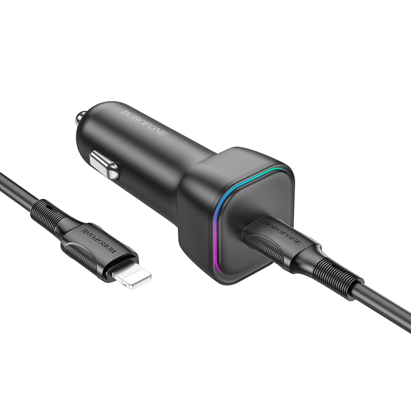 Borofone Car charger BZ28 Trophie - Type C - PD 30W 3A with Type C to Lightning cable black