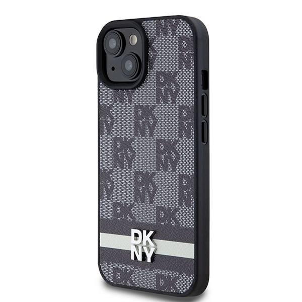 Original Case DKNY hardcase Leather Checkered Mono Pattern & Printed Stripes DKHCP15SPCPTSSK for Iphone 15/14/13 black