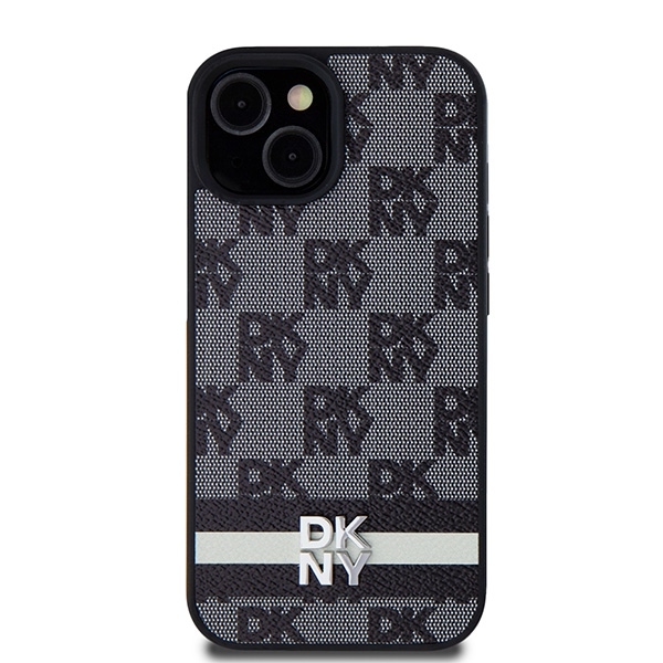 Original Case DKNY hardcase Leather Checkered Mono Pattern & Printed Stripes DKHCP15SPCPTSSK for Iphone 15/14/13 black