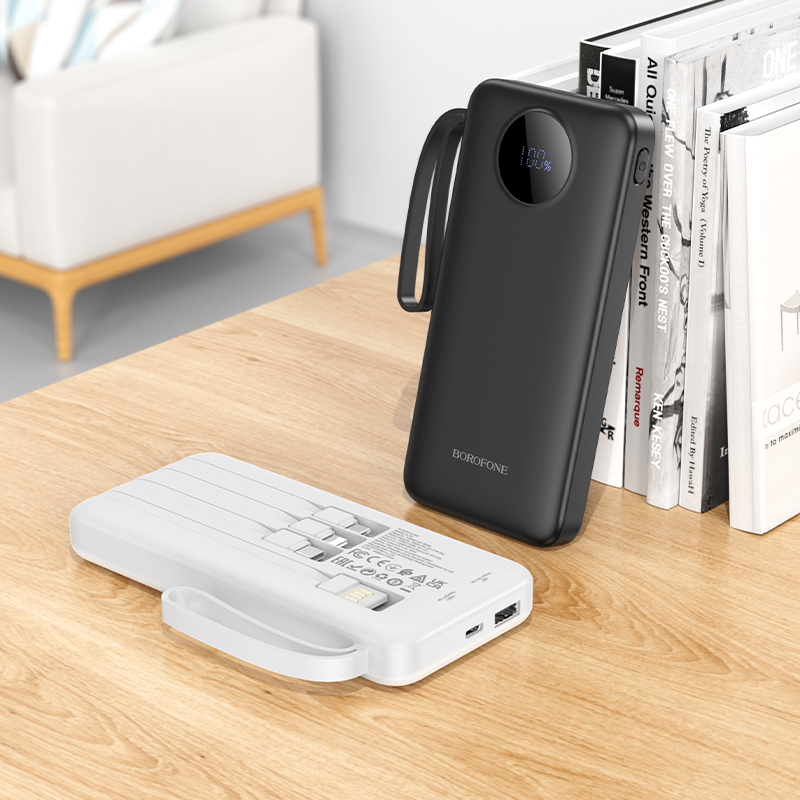 Borofone Power Bank 10000mAh BJ53 Power - with Micro USB, USB, Type C and Lightning cables white