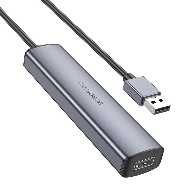 Borofone Adapter DH12 Smart 4 w 1 - USB to 4xUSB 2.0 - 1,2 metres grey