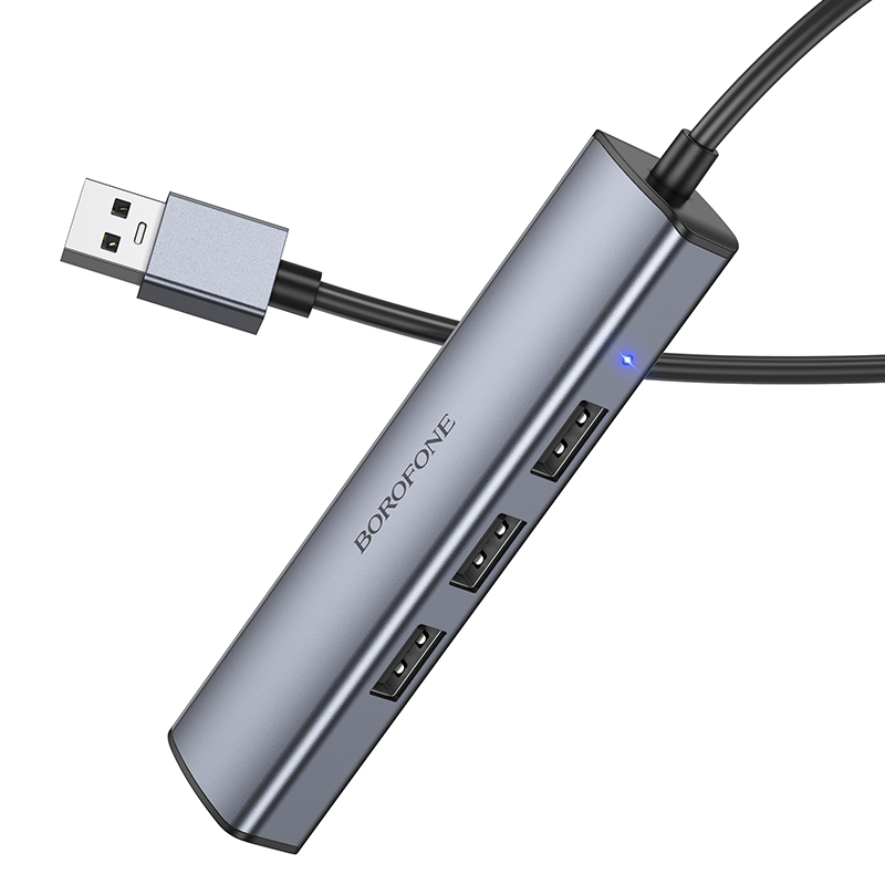 Borofone Adapter DH12 Smart 4 w 1 - USB to 4xUSB 2.0 - 1,2 metres grey