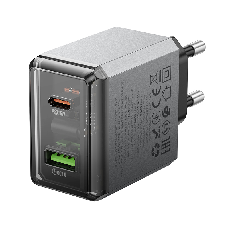 Borofone Wall charger BN20 Lena - USB + Type C - PD 35W grey