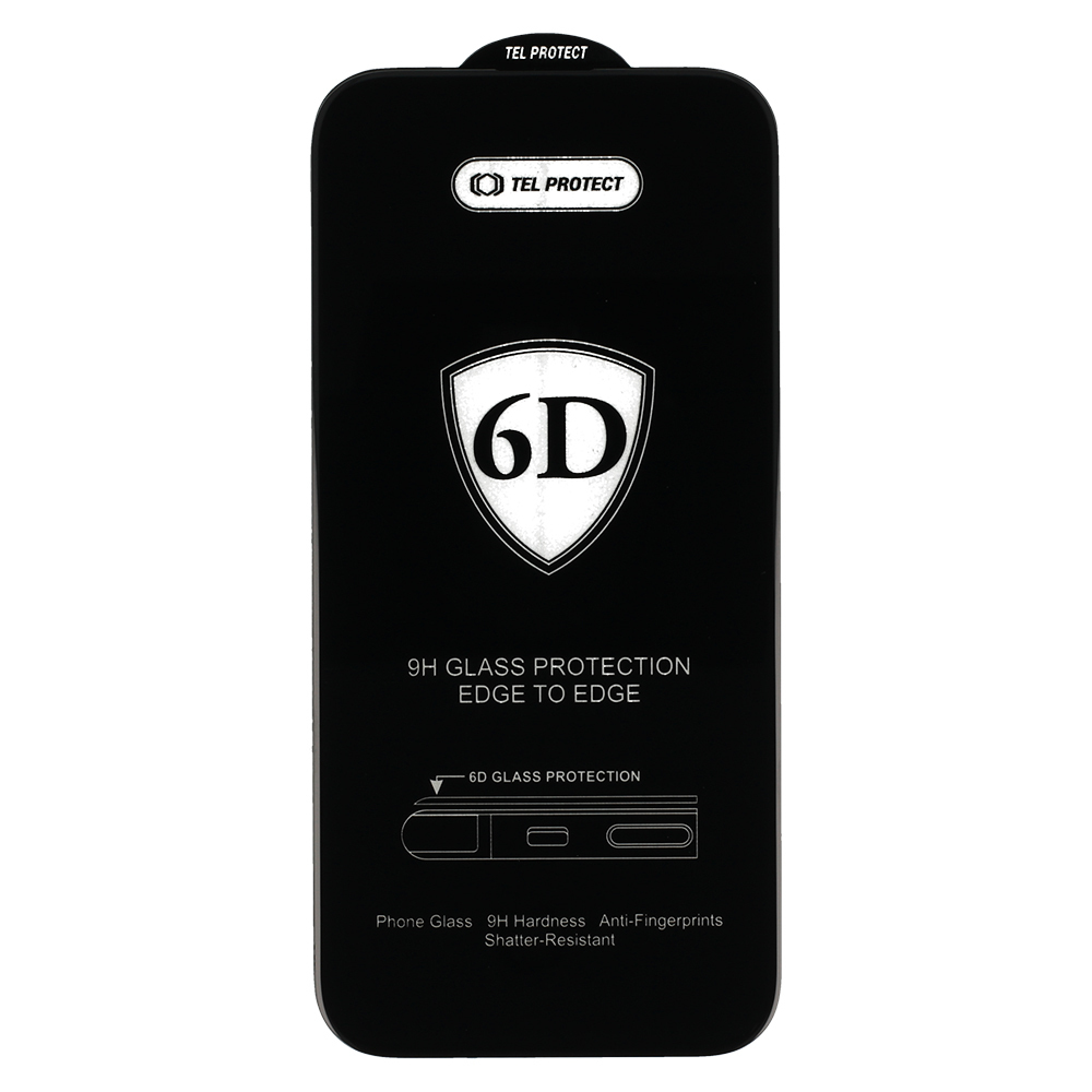 Tel Protect Full Glue 6D Tempered Glass for IPHONE 16 PRO/17 Black - 10 PACK
