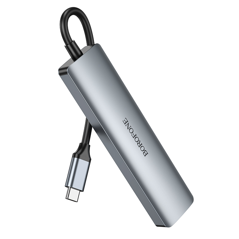 Borofone Adapter DH15 Buddy 6 in 1 - Type C to HDMI + Type C + USB 3.0 + USB 3.0 + SD + microSD - PD 100W grey