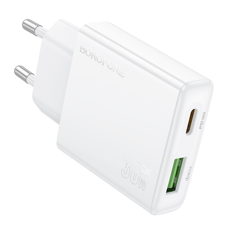 Borofone Wall charger BN25 Wish (Ultra Thin) - USB + Type C - PD QC 3.0 30W white