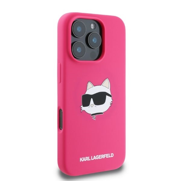 Original Pouch KARL LAGERFELD hardcase Silicone Choupette Head Print MagSafe KLHMP16XSCHPPLF  for Iphone 16 Pro Max fuschia