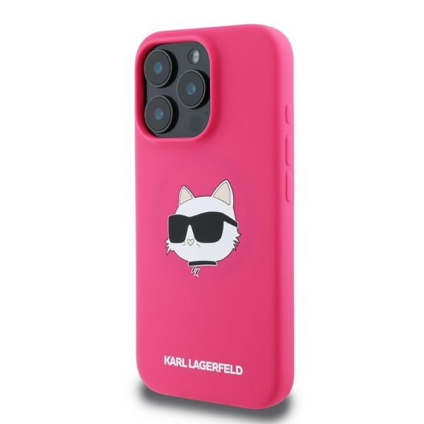 Original Pouch KARL LAGERFELD hardcase Silicone Choupette Head Print MagSafe KLHMP16XSCHPPLF  for Iphone 16 Pro Max fuschia
