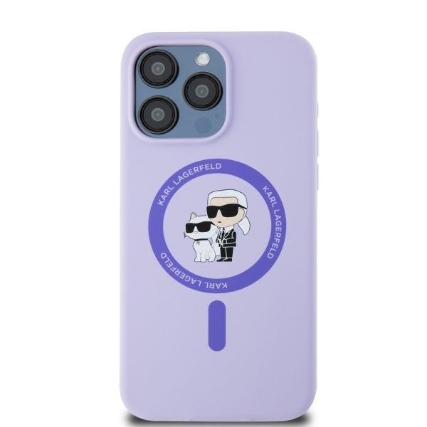 Original Pouch KARL LAGERFELD hardcase Silicone KC Heads Ring MagSafe KLHMP15XSCMKCRHU for Iphone 15 Pro Max purple