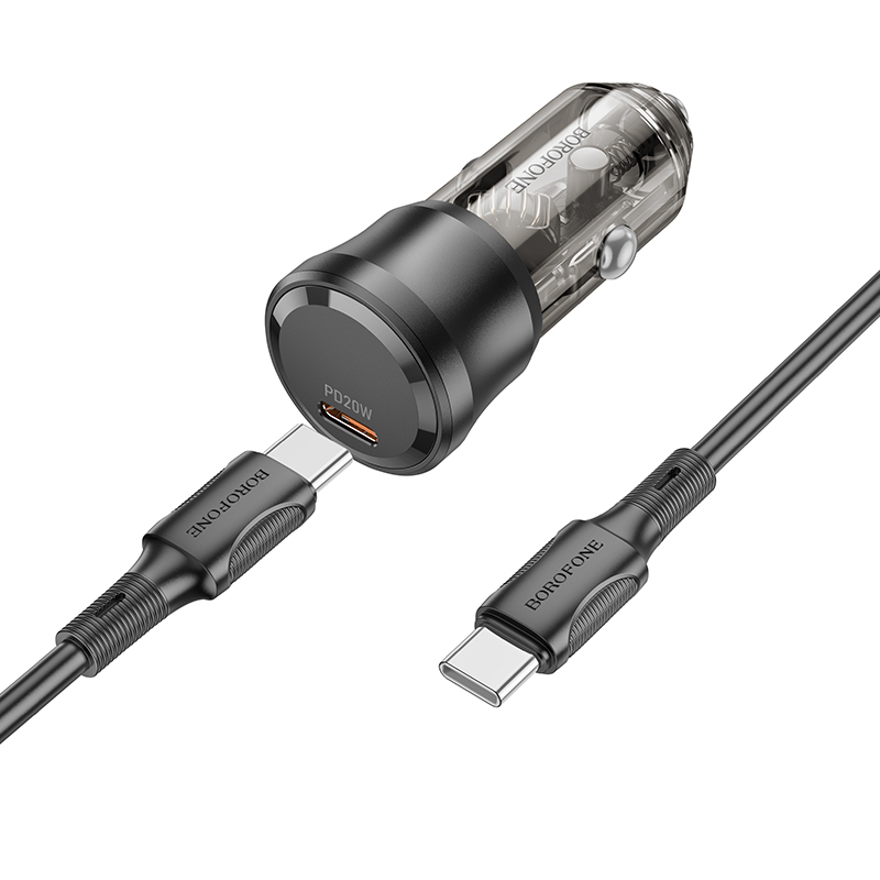 foto_add-290283 Borofone Car charger BZ24 Clever - Type C - QC 3.0 PD 20W with Type C to Type C cable black