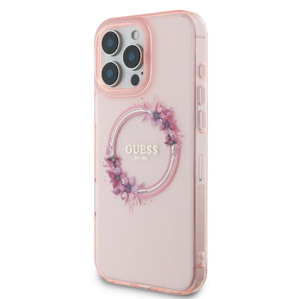 Original Case GUESS IML Flowers Wreath Magsafe GUHMP16LHFWFCP for Iphone 16 Pro pink