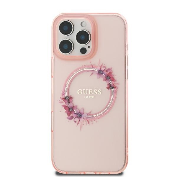 Original Case GUESS IML Flowers Wreath Magsafe GUHMP16LHFWFCP for Iphone 16 Pro pink