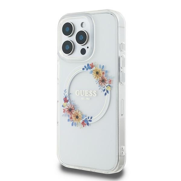 Original Case GUESS IML Flowers Wreath Magsafe GUHMP16LHFWFCT for Iphone 16 Pro transparent