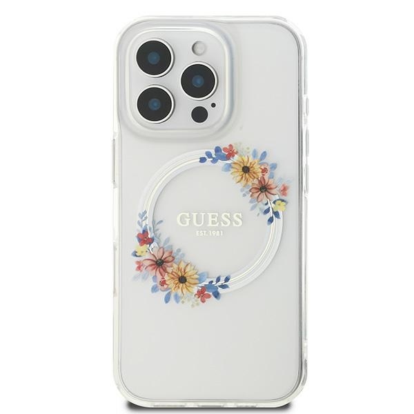 Original Case GUESS IML Flowers Wreath Magsafe GUHMP16LHFWFCT for Iphone 16 Pro transparent