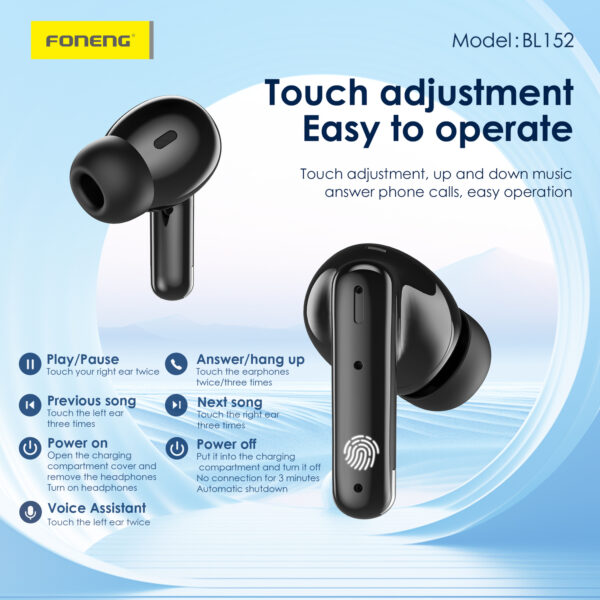 Foneng Bluetooth Earphones TWS BL152 ANC+ENC noise cancelling black