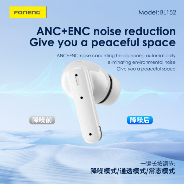 Foneng Bluetooth Earphones TWS BL152 ANC+ENC noise cancelling white