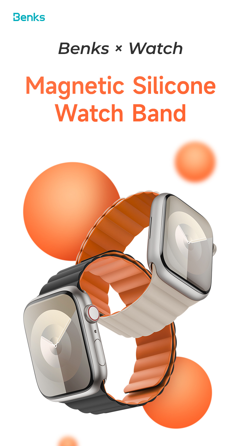 Benks Magnetic Silicone Watch Band for Apple Watch 42/44/45/49 orange-black