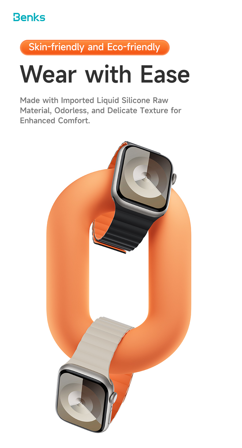 Benks Magnetic Silicone Watch Band for Apple Watch 42/44/45/49 orange-black