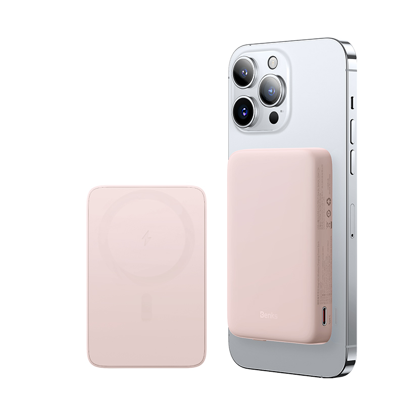 Benks Power bank 10000mAh MP07 - USB + Type C - magnetic with induction charging pink