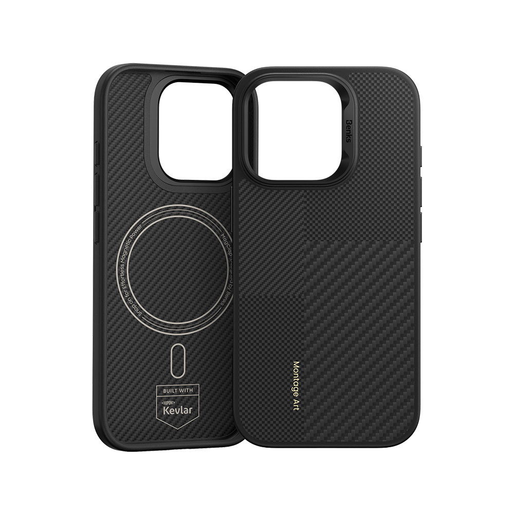 Benks Montage Magnetic Armor Pro Kevlar Case Metal Frame 600D+1500D for Iphone 16 Pro black