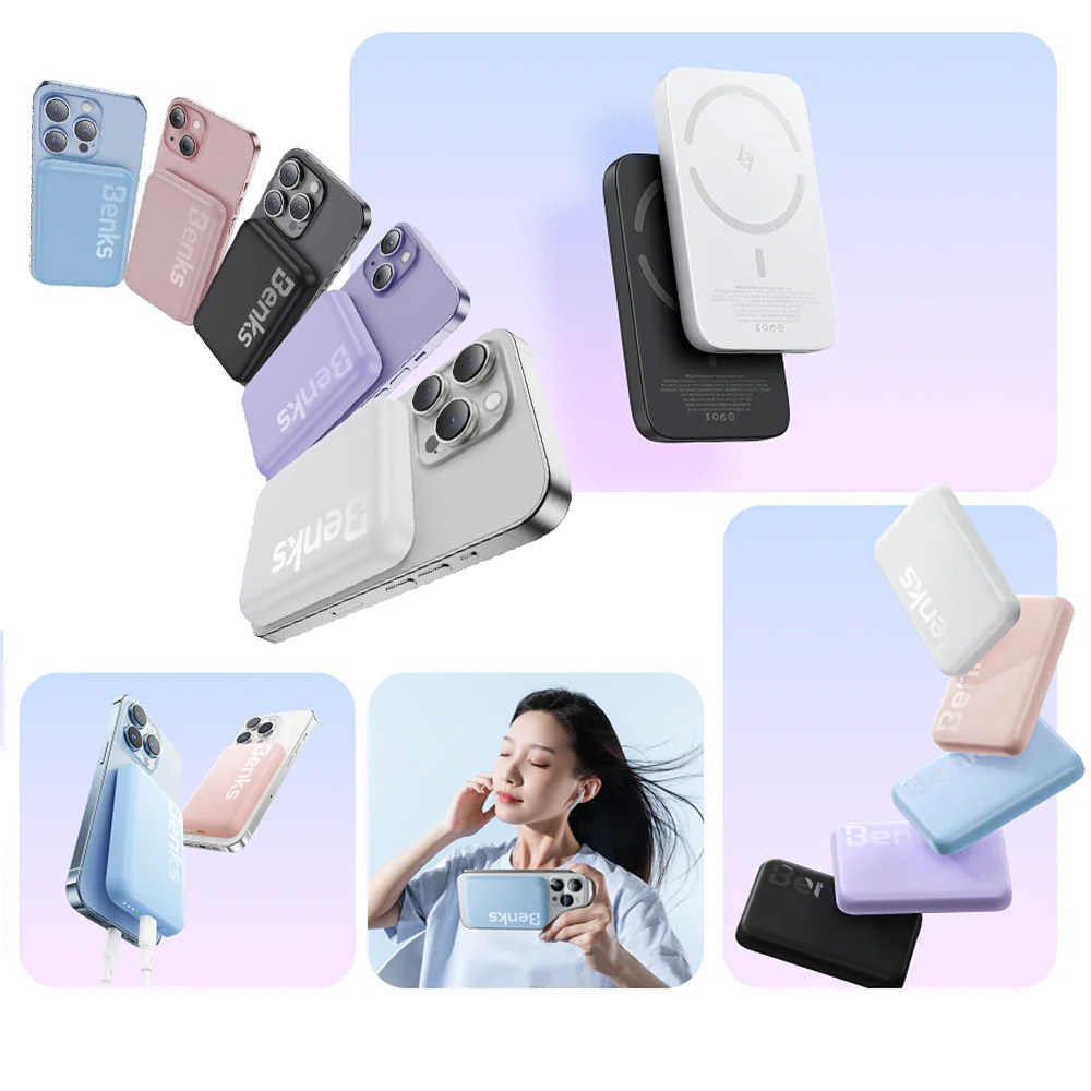 Benks Power bank 6000mAh MP10 - Type C - magnetic with induction charging pink