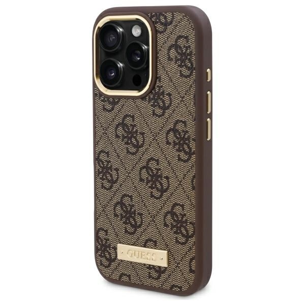 Original Case GUESS 4G Logo Plate Magsafe GUHMP16LU4GPRW for Iphone 16 Pro brown