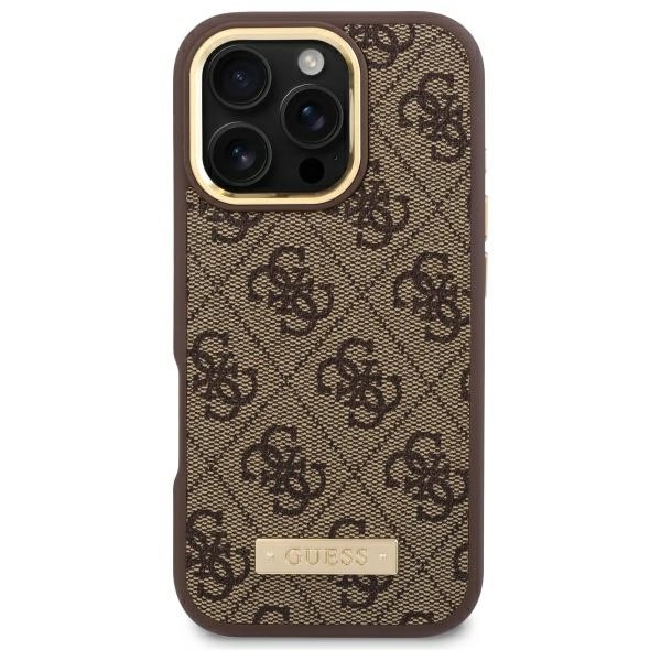 Original Case GUESS 4G Logo Plate Magsafe GUHMP16LU4GPRW for Iphone 16 Pro brown