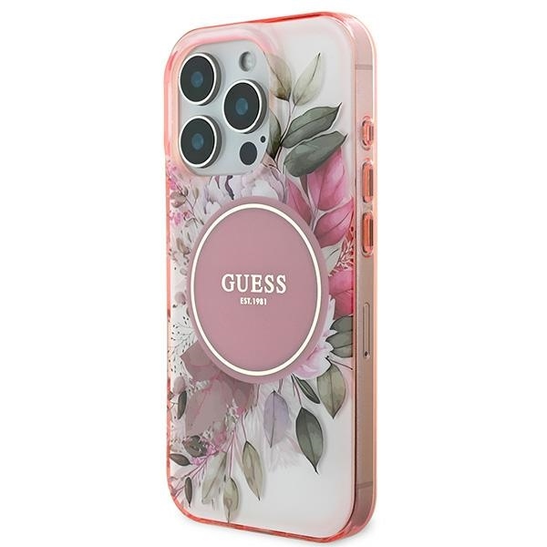 Original Case GUESS IML Flower & Tonal Circle Magsafe GUHMP16LHFWBDCEP for Iphone 16 Pro pink