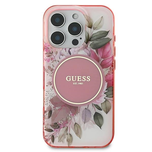 Original Case GUESS IML Flower & Tonal Circle Magsafe GUHMP16LHFWBDCEP for Iphone 16 Pro pink